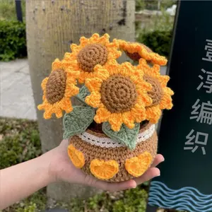Hoàn thành sản phẩm Crochet Chậu hoa Crochet hoa trong lọ hoa dệt kim hướng dương Tulip tăng chậu Crochet chậu cây