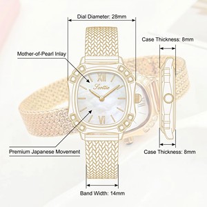 <span class=keywords><strong>Montre</strong></span> élégante de <span class=keywords><strong>luxe</strong></span> pour femmes, cadran carré en alliage et verre, bracelet en maille tissée <span class=keywords><strong>bicolore</strong></span> or et argent, mouvement à quartz. - Product Image 6