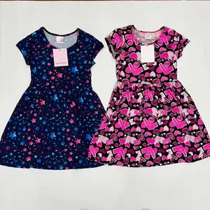 Stock Wholesale Cheap Girl's Dress Children's 96%Polyester 4%Spandex Printed Dress