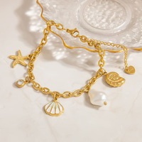 Bracelet de plage en acier inoxydable TD pour femme, plaqué or 18 carats avec pendentif coquillage, étoile de mer et perle, bijoux de mode en gros