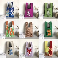 Landfond nouveau Design rétro coloré tricoté sac à main dames filles dessin animé motif tricot pliable sacs fourre-tout