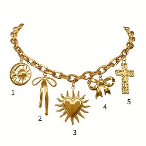 Stainless Steel DIY Fashionable Bow <b>Cross</b> Pendant 18K Gold Color Vacuums Plating Trendy Vintage Lovers Number Pearl Buddhism - Product Image 4