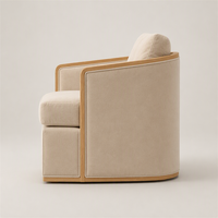Fauteuil d'appoint moderne en tissu crème avec structure en bois massif, accoudoirs incurvés, rembourré, pour salon, chambre, hôtel, salle de séjour
