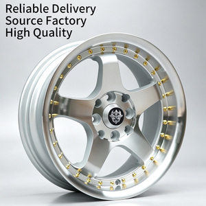 ล้อแม็กซ์ FLowtone คุณภาพดีที่สุด ล้ออัลลอย 2 ชิ้น ขนาด 15 นิ้ว 4X100/114.3 ล้อหล่อสีเงินหน้าเจียร + ขอบ + หมุดสีทอง - Product Image 1