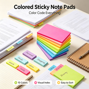 Blocs-notes autocollants colorés SK, blocs-notes adhésifs inscriptibles, couleurs vives pour le bureau et l'école - Product Image 5