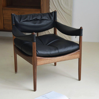 Nordic Denmark Stylist Komfort Einzelsofa Wohnzimmer Holz-Leder-Relaxsessel Umweltfreundlich Langlebig Hotel Zuhause Büro Apartment