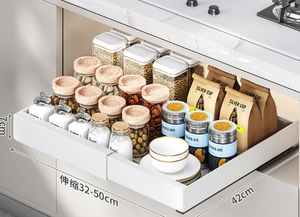 Caja de almacenamiento extraíble extensible de alta resistencia, organizador de <span class=keywords><strong>cajones</strong></span>, almacenamiento de armario de cocina <span class=keywords><strong>con</strong></span> película adhesiva, Material de Metal deslizante - Product Image 5