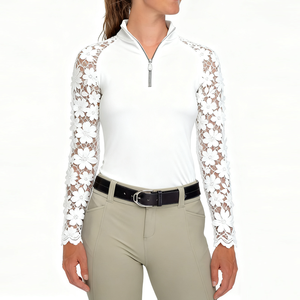 Equitação camisa manga longa equestre vestuário treino das mulheres define venda direta da fábrica confortável metade zíper equitação - Product Image 6