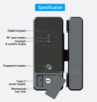 Serrure de porte en verre sans cadre TTlock sans perçage avec empreinte digitale, mot de passe et carte-clé