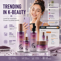 Meilleure Vente Kit Facial au Riz Violet 4 Pièces Crème Anti-Acné à la Niacinamide Hydratante Élimine les Taches Foncées Éclaircissant Set de Soins pour la Peau au Riz