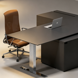 <span class=keywords><strong>Bureau</strong></span> électrique moderne pour cadres avec tiroirs, <span class=keywords><strong>bureau</strong></span> de direction en L noir réglable en hauteur avec armoire de rangement - Product Image 5