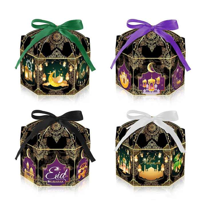 12Pcs/pack Eid Mubarak Ramadan Party Decoration Hexagon Paper