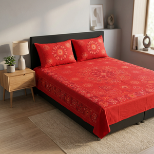 Couvre-lit en coton rouge imprimé avec motif floral |   Ensemble de literie style bohème |   Décoration de chambre à coucher, décoration intérieure - Product Image 3