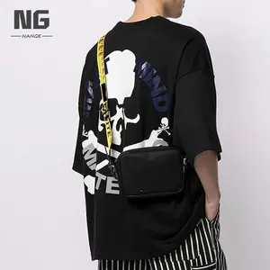 Nange, летняя OEM Свободная Толстовка большого размера в стиле хип-хоп, свитшот с коротким рукавом и кулиской, Черная Мужская футболка большого размера с черепом