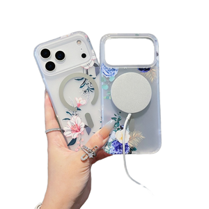 Nouvelle coque de téléphone semi-transparente florale mate effet givré antichoc en TPU+PC à aimants puissants pour 17 Pro Max 16 15 14 - Product Image 4