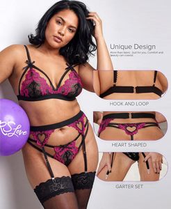 Ensemble de lingerie pour femmes RSLOVE avec <span class=keywords><strong>porte</strong></span>-jarretelles |   Découpe en forme de cœur, design en dentelle, ajustement réglable, tissu extensible doux, 3 pièces ODM - Product Image 2