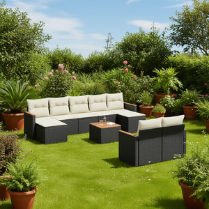 Juego de Sofás de Jardín Color Blanco Crema, Muebles de Exterior de Ratán Negro con Cojines, Diseño Contemporáneo, Juego de Jardín de 6 Plazas - Product Image 2