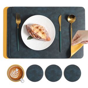 Set de table carré en cuir personnalisable de haute qualité, style nordique, bicolore, imperméable, résistant à la chaleur, isolant - Product Image 1