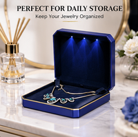 Boîte de rangement et de présentation de bijoux en plastique laqué, octogonale, faite à la main, avec 3 grandes LED, pour bagues, boucles d'oreilles et colliers