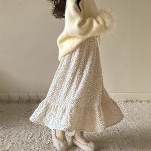 Jupe à paillettes <span class=keywords><strong>pour</strong></span> fille Little Red Fish, nouvelle collection hiver 2026, jupe longue haut de gamme <span class=keywords><strong>pour</strong></span> enfants, épaissie, style <span class=keywords><strong>parapluie</strong></span> blanc, Spandex/Coton - Product Image 3