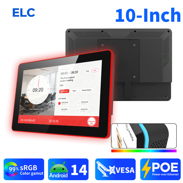 New 10.1 Inch Side LED Light Bar Android Tablet Wi-Fi Wall Mount POE VESA RK3576S 4+32GB 3TOPS Meeting Room Reservation Display