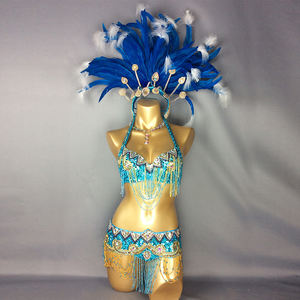Penjualan Laris Kostum Karnaval Samba <span class=keywords><strong>Rio</strong></span> Seksi Kostum Tari Perut Baru dengan Bulu Kepala Potongan Rave Outfit - Product Image 1