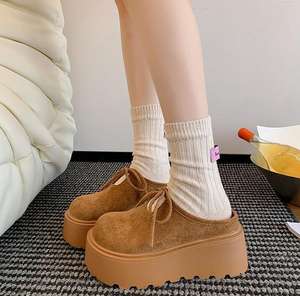 Sandales mules décontractées pour femmes, à enfiler, bout rond unique, en daim, légères, respirantes, avec semelle compensée et nœud - Product Image 5