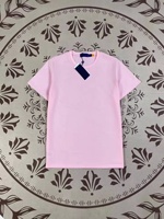 Kaos Katun Murni 100% Rajutan Musim Panas Lengan Pendek Model Amerika untuk Pria Wanita Bordir Kerah Polos Longgar