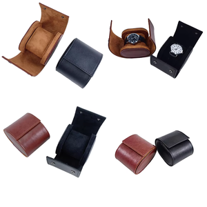 Custom Logo Luxury Saffiano Leather Single <b>Watch</b> Roll <b>Case</b> Portable Travel Wristwatch Storage Organizer Box - Product Image 3