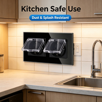 Prise murale double allemande Schuko étanche 16A avec couvercle, série F, panneau en verre trempé noir de luxe 157 mm, norme européenne