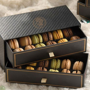 Custom folding french 12pcs 24 pcs macaron box drawer high quality macaron cookies packaging box with clear window