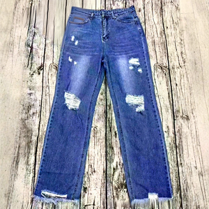 <span class=keywords><strong>Jean</strong></span> <span class=keywords><strong>skinny</strong></span> déchiré <span class=keywords><strong>taille</strong></span> <span class=keywords><strong>haute</strong></span> coupe droite en denim délavé pour femme, style streetwear décontracté, collection printemps - Product Image 3