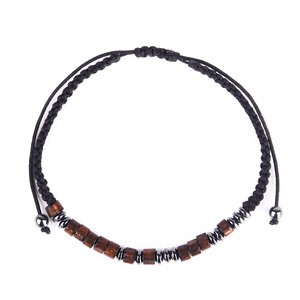 Bracelet d'amitié tissé ajustable fait main avec <span class=keywords><strong>code</strong></span> <span class=keywords><strong>Morse</strong></span> personnalisé, carte aimantée, perles en pierre noire et en bois, bijoux inspirants - Product Image 2