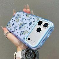 Coque de téléphone portable tendance à fleurs bleues pour iPhone 16 15 17 Air Pro Max, coque antichoc, étui arrière en gel ondulé