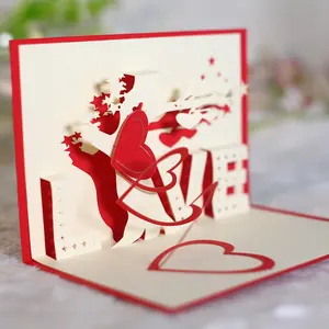 Custom Luxury 3D Pop Up Eco Paper Carving Love Red Heart Wedding Lovers Valentines Day Birthday Greeting cards with Envelope