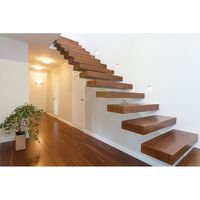 Escalier flottant droit moderne avec rampe en verre pour villa et appartement, utilisation intérieure, construction en bois massif naturel