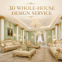 Solution de mobilier de salon vert menthe de luxe, design intérieur classique romantique, plan de projet 3D sur mesure pour toute la maison