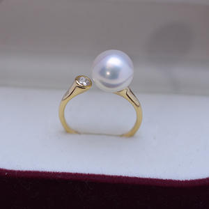 Anillo de Perlas Redondas Blancas de Agua Dulce de 9-10 mm, con Luz Intensa, Delicado, con Plata S925, Estilo Simple, Anillo de Boca al por Mayor - Product Image 2