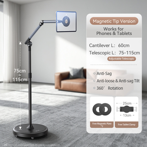 Support de sol pour tablette en alliage d'aluminium, étanche, flexible, réglable en hauteur, support mobile à roulettes, bras long pivotant à 360°, pour la maison - Product Image 4