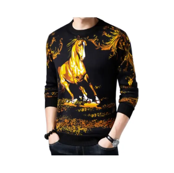 TM-035Men's Knitted Long-sleeved T-shirt Personality And 3D Printed T-shirt Fashion Trend Crewneck Warm Clothes T-shirt