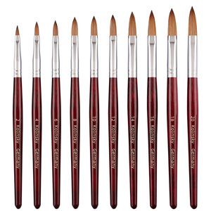 Pinceau à poudre acrylique pour ongles avec manche en bois rouge, 50% poils de Kolinsky, logo personnalisé, pinceau professionnel pour manucure et nail art en salon - Product Image 3