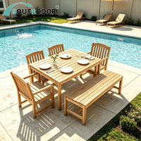 Ensemble table et chaises en racine de teck moderne 2026, écologique pour jardin, patio, piscine, cour, entrepôt, salon, hôtel
