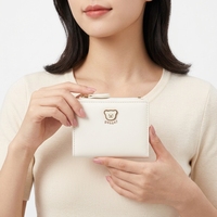 Dompet Koin Poliester Gaya Korea dengan Resleting Desain Beruang Lucu untuk Pelajar Serbaguna Dompet Kartun Kecil Portabel Pendek Impor
