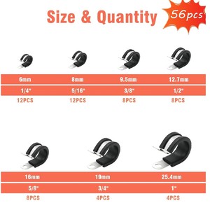 Cable <b>Clamp</b> Kit 56 Pieces 304 Stainless Steel Rubber Pad 6 Sizes 1/4 To 1 Inch For Cable Management - Product Image 4