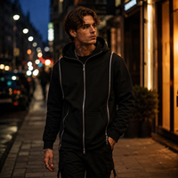 Sweat à capuche zippé en molleton de coton épais 460G avec logo personnalisé, fermeture éclair apparente, style urbain, vêtement de détente extérieur, coupe ample, style Y2K