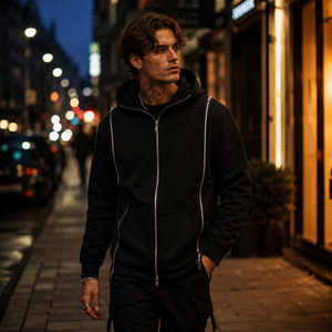 Sudadera con capucha de algodón grueso de 460 g con cremallera, logotipo personalizado, cremallera expuesta, estilo urbano, para estar en casa o al aire libre, corte holgado, estilo Y2K - Product Image 1