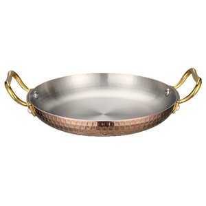Plat de service en cuivre martelé avec poignées dorées, plat rond en acier inoxydable, passe au lave-vaisselle, design moderne - Product Image 1