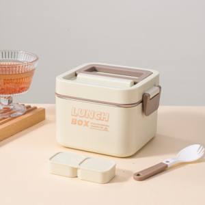 Boîte à lunch bento rectangulaire S13 en acier inoxydable, à un seul niveau, 3 compartiments, chauffable, étanche, empilable, avec poignée pour l'école - Product Image 6