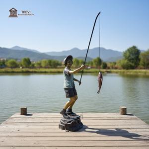 Escultura de Jardín Moderna y Popular TREVI, Estatua de Bronce de Niño Pescando para Decoración de Piscina al Aire Libre - Product Image 4