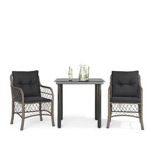 Conjunto de Bistro de Ratán Sintético Gris con Cojines, 2 Plazas, Muebles de Jardín para Exteriores, Diseño Contemporáneo - Product Image 1